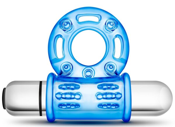 Эрекционное виброкольцо 10 Function Vibrating Mega Bull Ring, цвет: голубой