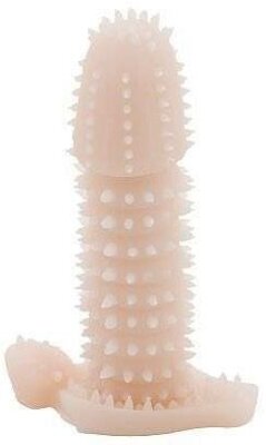 Закрытая насадка на пенис с шипами - 12,5 см, цвет: телесный