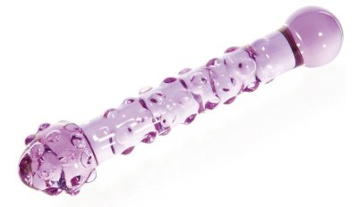 Стеклянный фаллоимитатор с шишечками - 18 см, цвет: фиолетовый