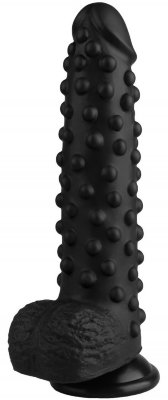 Анальный фаллоимитатор с пупырышками - 23,5 см, цвет: черный