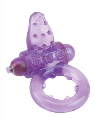 Эрекционное кольцо Nubby Clitoral Probe Cockring с вибрацией и рельефным язычком, цвет: фиолетовый
