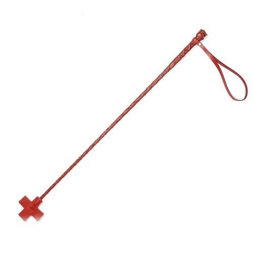 Кожаный стек с крестообразным наконечником - 70 см, цвет: красный