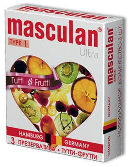 Презервативы Masculan Ultra Tutti-Frutti с фруктовым ароматом, цвет: желтый - 3 шт