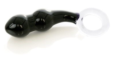 Анальный стимулятор из стекла с ручкой-кольцом - 11,5 см, цвет: черный