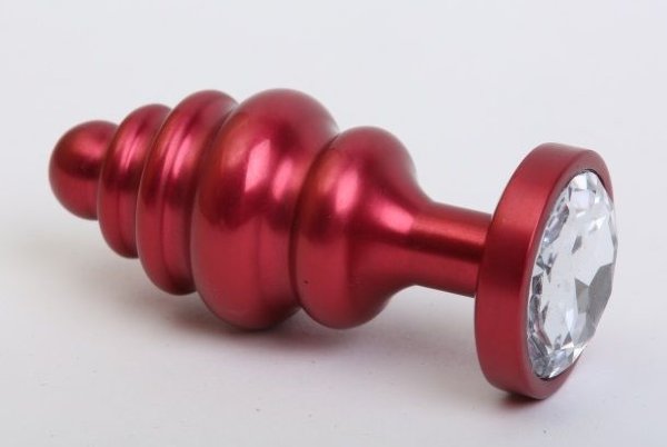 Красная металлическая фигурная пробка с прозрачным стразом - 7,3 см