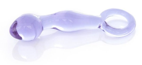 Стеклянный фаллоимитатор с ручкой-кольцом - 12 см, цвет: фиолетовый