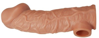 Насадка на фаллос с отверстием для мошонки EXTREME SLEEVE - 17,6 см, цвет: телесный