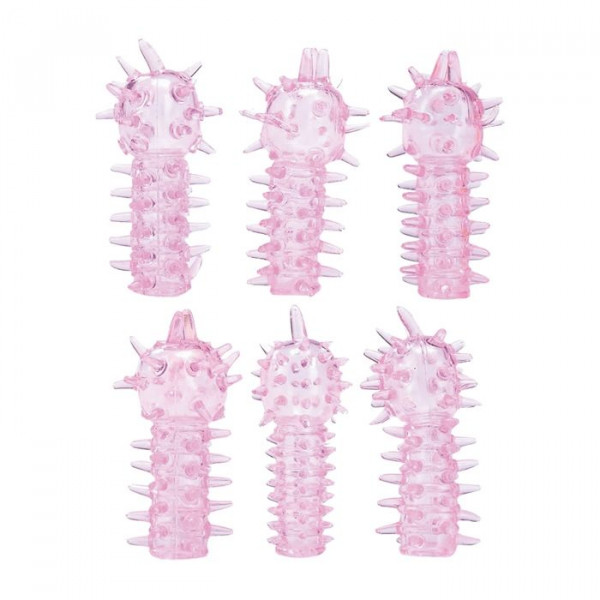 Набор из 6 насадок с шипами Tickler Sleeve Set, цвет: розовый