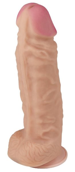 Фаллоимитатор-супергигант с мошонкой на присоске - 42 см, цвет: телесный