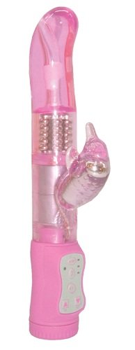 Вибромассажер с клиторальным стимулятором - 25 см, цвет: розовый