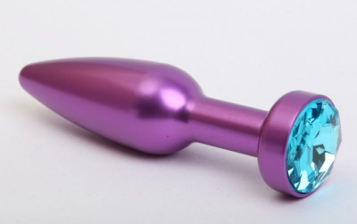 Фиолетовая анальная пробка с голубым стразом - 11,2 см