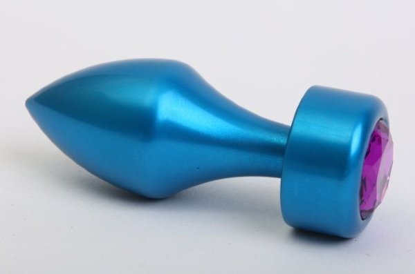 Синая анальная пробка с фиолетовым стразом - 7,8 см
