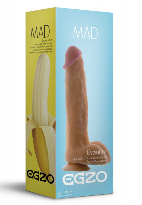 Фаллоимитатор EGZO Mad Banana с мошонкой, цвет: телесный - 23,5 см