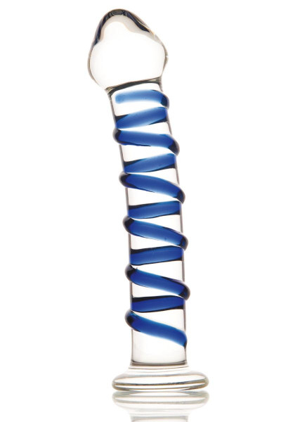 Фаллоимитатор из стекла с синей спиралью - 18 см