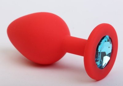 Красная силиконовая пробка с голубым стразом - 7,1 см