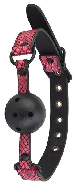 Кляп-шарик с отверстиями BALL GAG, цвет: черно-розовый
