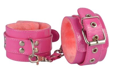 Яркие наручники из искусственной лаковой кожи, цвет: розовый