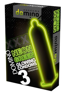 Презервативы DOMINO Neon Green со светящимся в темноте кончиком - 3 шт.