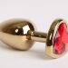Золотистая анальная пробка с красным стразиком-сердечком - 7,5 см