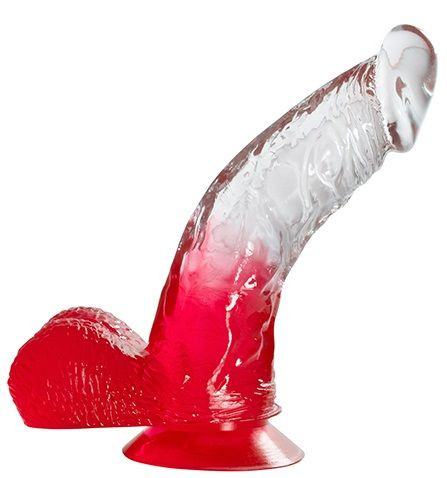 Фаллоимитатор Jelly Joy Fade Out Dong с мошонкой, прозрачным стволом и присоской, цвет: красный - 15,2 см
