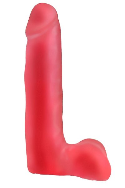 Гелевая насадка в форме фаллоса с мошонкой, цвет: нежно-розовый - 18,5 см