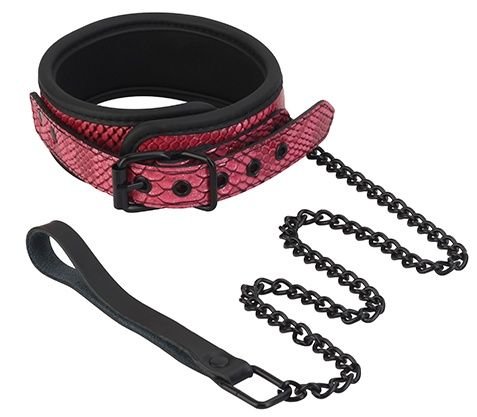 Ошейник COLLAR LEASH с поводком, цвет: розово-черный