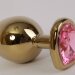 Золотистая анальная пробка с розовым стразиком-сердечком - 7,5 см