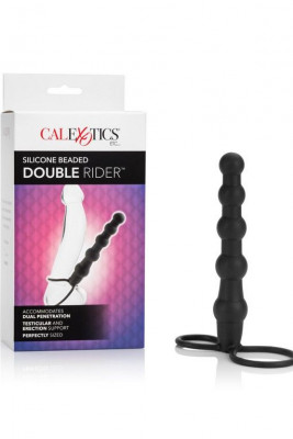 Насадка на пенис Silicone Beaded Double Rider для двойного проникновения - 14 см