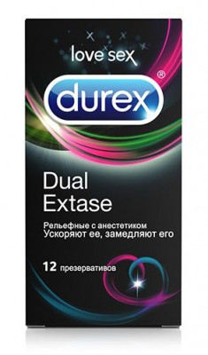 Рельефные презервативы Durex Dual Extase с анестетиком - 12 шт.