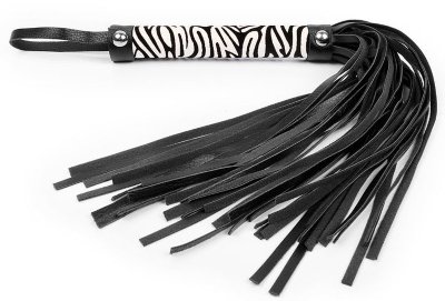Многохвостовая плеть с круглой ручкой-зеброй - 39 см, цвет: черный