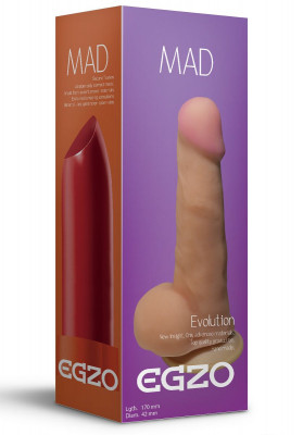Фаллоимитатор EGZO Mad Lipstick с мошонкой и подошвой-присоской, цвет: телесный - 17 см