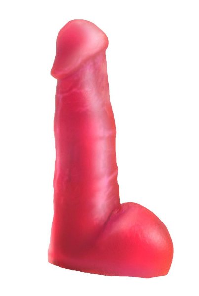 Гелевая насадка с мошонкой для страпона, цвет: розовый - 17,8 см