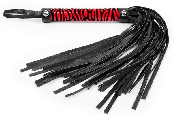 Многохвостовая плеть с круглой красной ручкой-зеброй - 39 см, цвет: черный