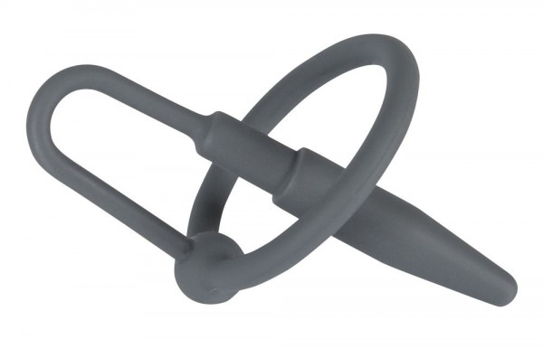 Уретральный плаг Penis Plug с силиконовым кольцом под головку, цвет: серый
