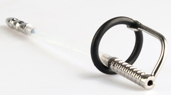 Фигурный уретральный стимулятор с силиконовым кольцом, цвет: серебристый