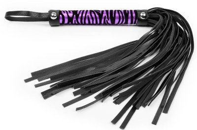 Многохвостовая плеть с круглой фиолетовой ручкой-зеброй - 39 см, цвет: черный