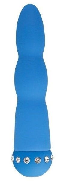 Вибратор WAVY WAND со стразами - 14 см, цвет: голубой