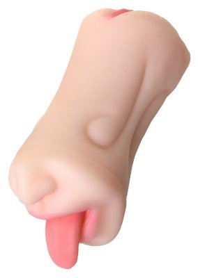 Двусторонний мастурбатор Fruity Tongue - ротик и вагина, цвет: телесный