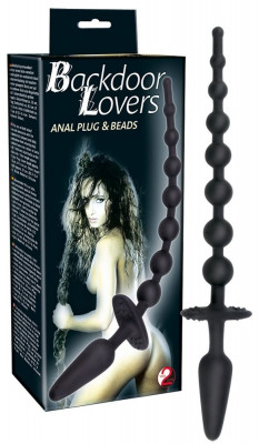 Анальная цепочка Backdoor Lovers Anal Plug & Beads с пробочкой на конце, цвет: черный - 32 см