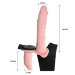 Женский страпон на эластичных ремешках с вибрацией и вагинальной пробкой - 18 см