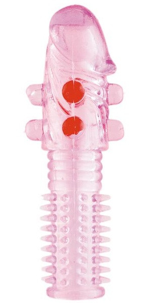 Гелевая насадка с шариками и шипами, цвет: розовый - 14 см
