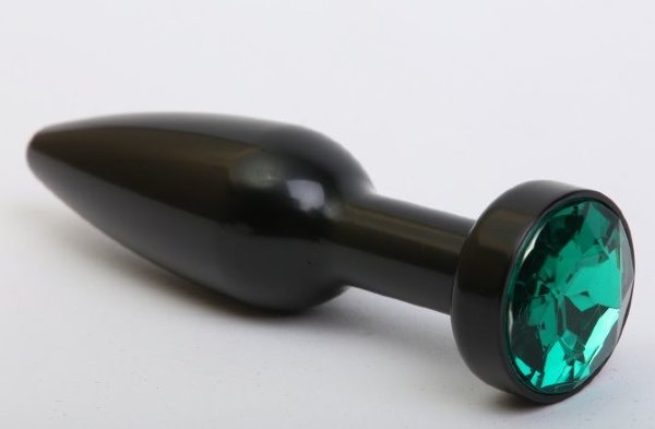 Черная удлиненная пробка с зеленым кристаллом - 11,2 см