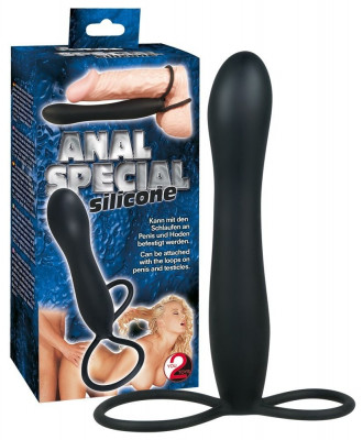 Насадка для мужчин Anal Special с подхватом мошонки, цвет: черный - 15 см
