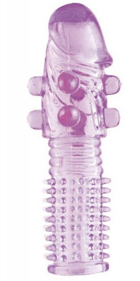 Гелевая насадка с шариками и шипами, цвет: фиолетовый - 14 см