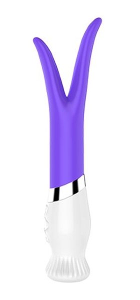 Вибратор-ротатор с раздвоенным кончиком LILY - 18 см, цвет: фиолетовый