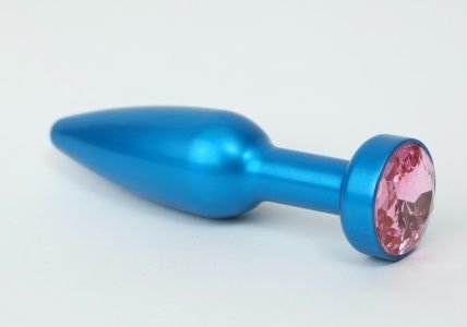 Синая большая анальная пробка с розовым стразом - 11,2 см