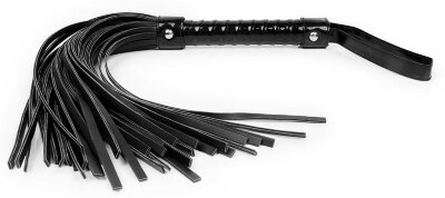 Многохвостовая плеть с круглой глянцевой ручкой - 43 см, цвет: черный
