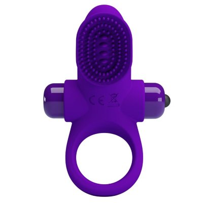 Эрекционное виброкольцо в клиторальной щеточкой Vibrant Penis Ring II, цвет: фиолетовый