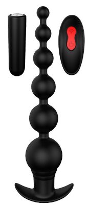 Анальный вибромассажер REMOTE GRADUATING BEADS - 20,7 см, цвет: черный