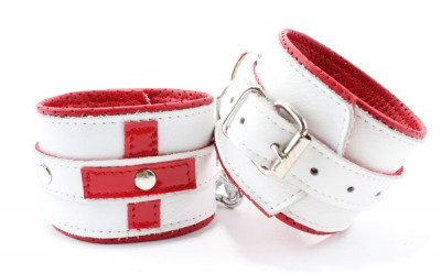 Кожаные манжеты для медсестры, цвет: бело-красный